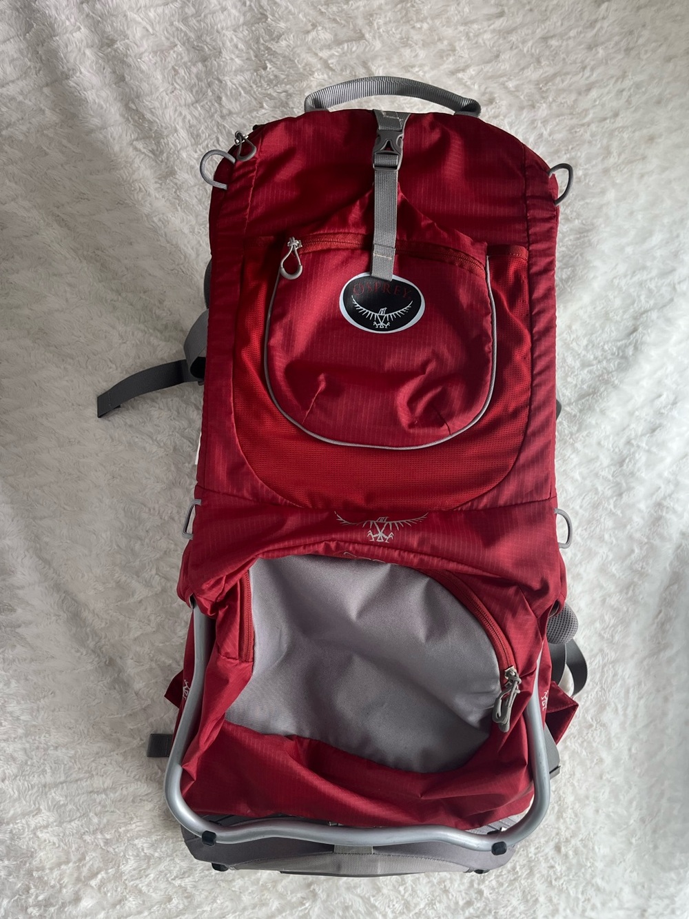 OSPREY Poco Red and Gray Travel Backpack with External Frame